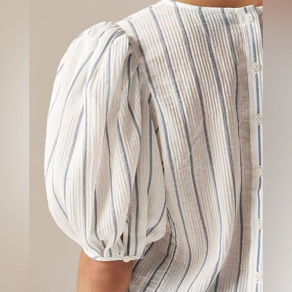 NWT J CREW Puff-sleeve top in sheer gauze in Ivory/Blue stripe - Picture 5 of 7